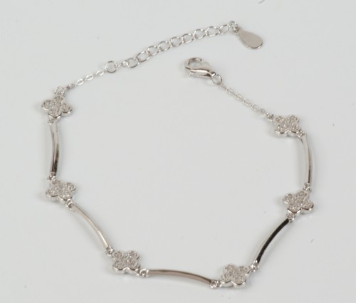 Sterling Silver/CZ Clover and Bar Bracelet